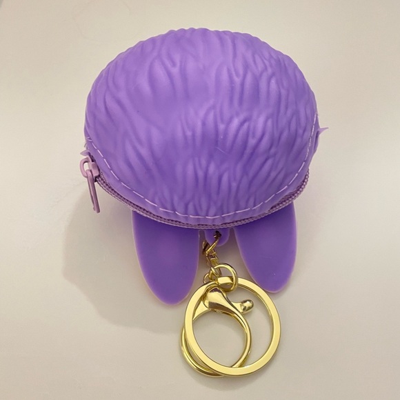 Purple and Tan Kids Monster Coin Purse Keychain - Picture 2 of 2